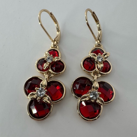 Source Unknown Jewelry - Red and Gold Floral dangle Earrings